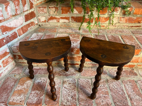 PAIR Set of 2 Antique English Stool Oak Jacobean Display Stand Bobbin Leg c1900