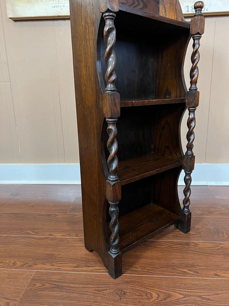 PETITE Antique English Bookcase Bookshelf Barley Twist Tiger Oak Display c1920