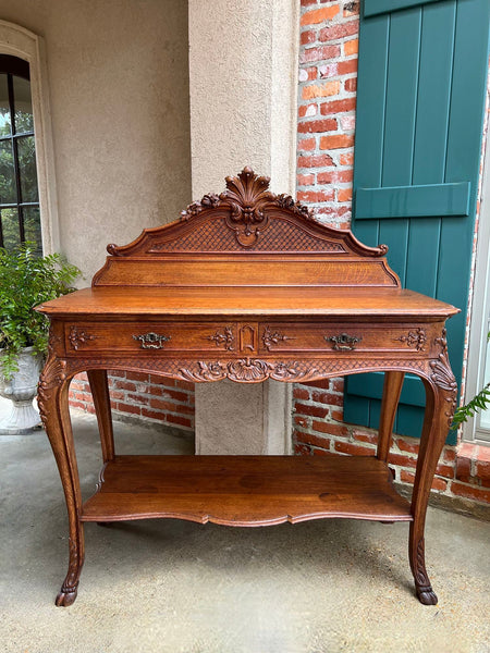 Antique French Dessert Server Sideboard Buffet Louis XV Carved Tiger Oak c1890