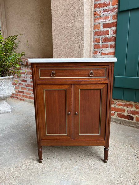 Antique French Mahogany Small Cabinet Side Table White MARBLE Louis XVI Mahogany