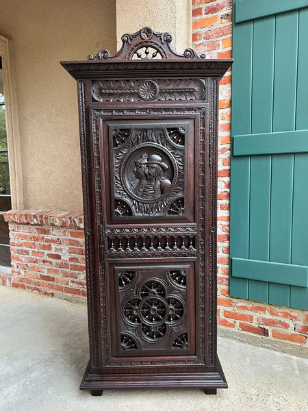 Antique French Breton Cabinet Armoire Carved Crown Brittany Wardrobe c1890