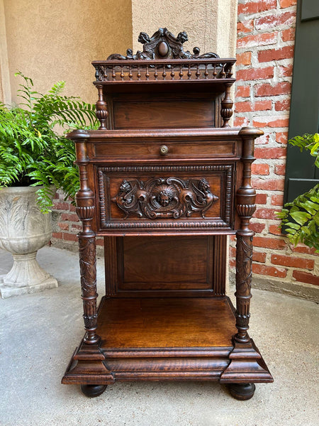 Antique French Side End Table Cabinet Carved Oak Renaissance Spindle Gallery