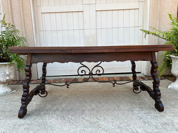 Antique French Oak Dining Table Spanish Catalan Trestle 9 FT. Draw Leaf c1910