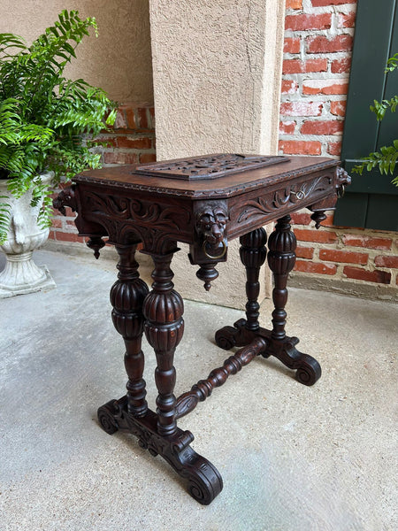 Antique French Console Side Table Renaissance PETITE Gothic Carved Oak c1880