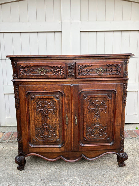 Antique French Louis XV Buffet Sideboard Cabinet Carved Oak Server c1920