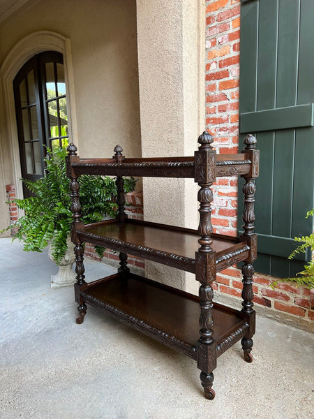 Antique English Hotel Dumbwaiter Server Sideboard Trolley Carved Oak Renaissance