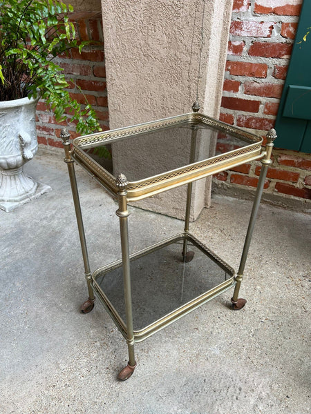 PETITE Vintage French Pastry Bar Cart Brass Glass Tray Serving Trolley Table