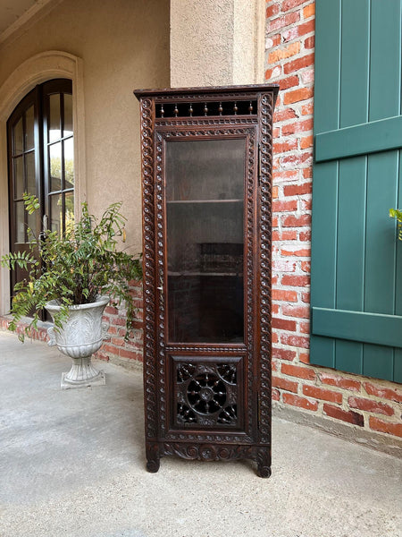 Antique French Bookcase Cabinet Brittany Breton PETITE Carved Oak Ship Spindle