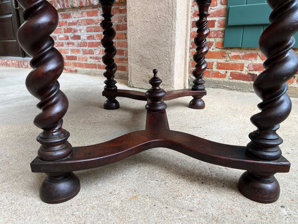 Antique English Barley Twist Writing Table Library Desk Jacobean Walnut c1880