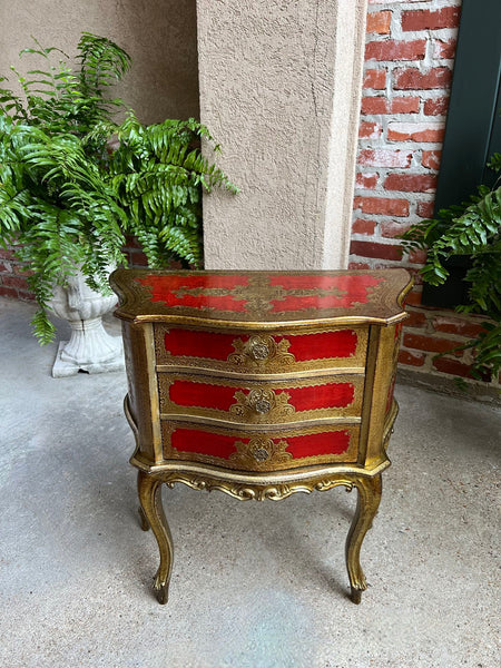 Vintage Italian Gold Gilt Wood Chest End Table Florentine RED Hollywood Regency Tole