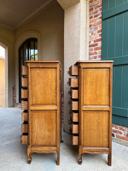 PAIR Vintage French Chests 7 Drawer Semainier Louis XV Style Carved Oak