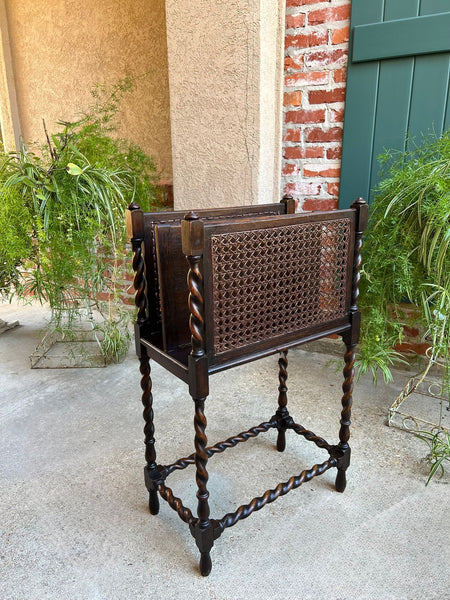 Antique English Oak Canterbury Music Magazine Stand BARLEY TWIST c1890