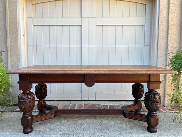 Antique English Oak Refectory Console Hall Table Carved Jacobean or Tudor c1890