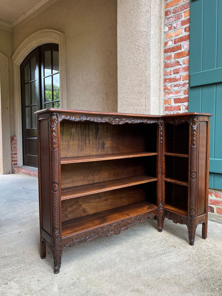 Antique French Corner Bookcase Carved Oak Louis XV Revival Open Shelves c1920 b