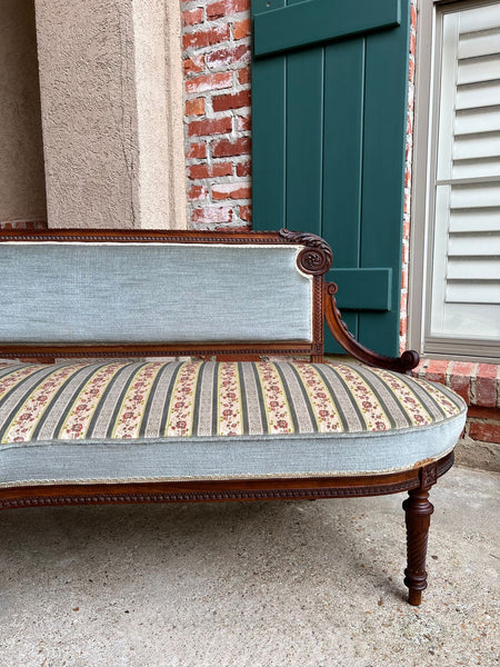 Antique English Chaise Lounge Bench Victorian Hall Seat Carved Walnut c1880