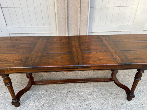 Antique English Oak Refectory Dining Table Jacobean Double Leaf 10 ft. c1930