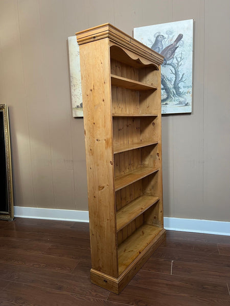 Antique English Country Pine Bookcase Bookshelf Tall Narrow Open Shelf c1900