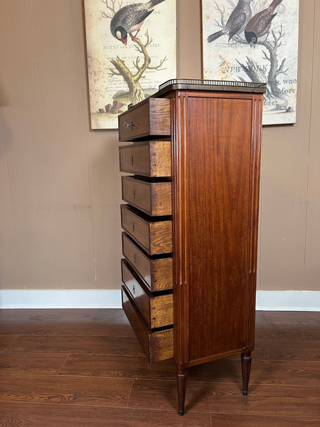 Antique French Chest of Drawers Semainier Louis XVI White Marble Mahogany c1900