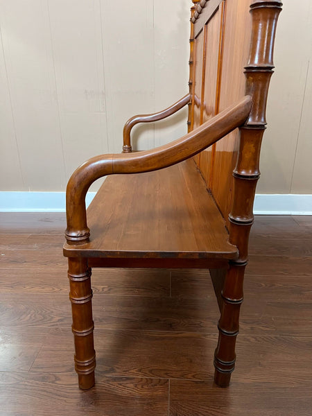 Antique English Faux Bamboo Pine Hall Bench Victorian High Back Settle c1890