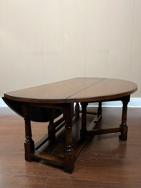 Antique English Oak Coffee Table Drop Leaf Jacobean Wake Table Gateleg c1930