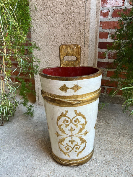 Vintage Italian Florentine Giltwood Umbrella Stand Mid-Century Floral Vase Urn