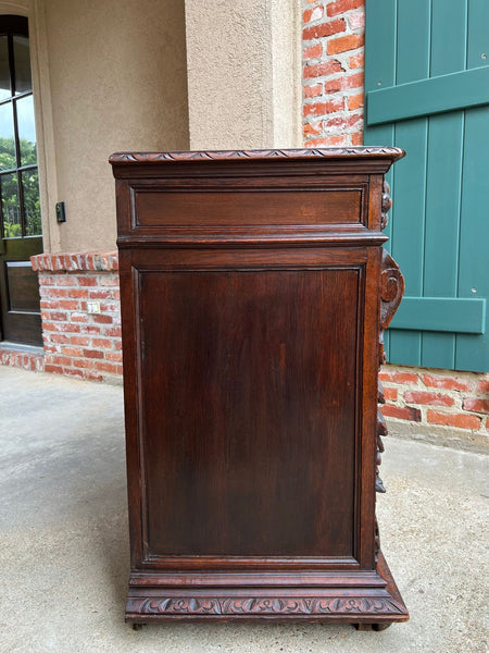 Antique French Wine Cabinet Sideboard Renaissance Revival Carved Oak c1890
