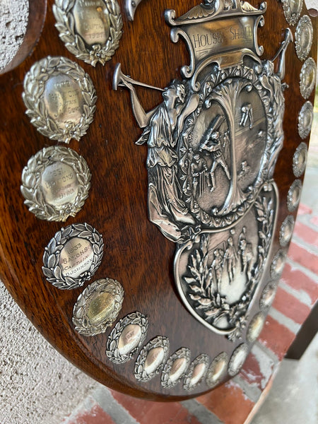 Antique English Trophy Baseball Soccer Swimming Award Plaque Silver Plate c1926