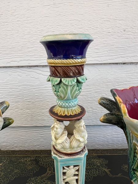Antique English Wedgwood Majolica Candlestick Candle Holder Cinque Cento c1876