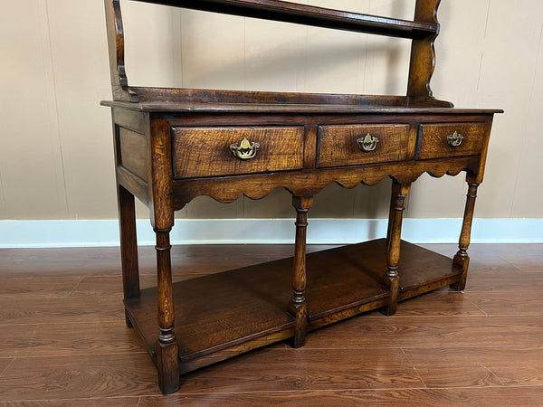 Antique English Dresser Sideboard Plate Rack Potboard Jacobean Tiger Oak c1900