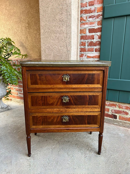 Antique French Mahogany Louis XVI Chest of Drawers WHITE Marble SMALL Side Table