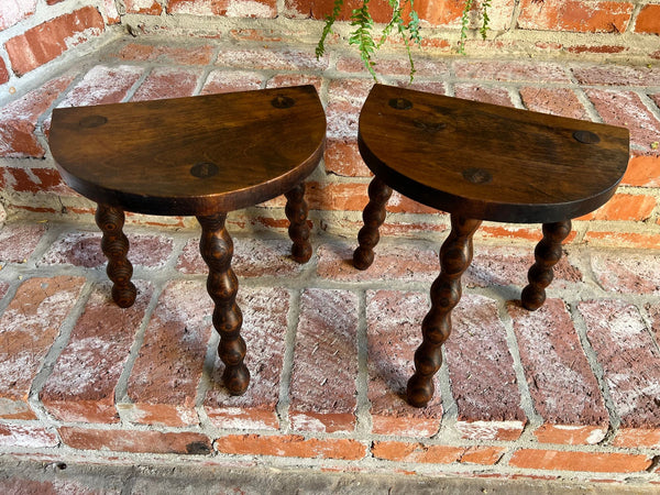 PAIR Set of 2 Antique English Stool Oak Jacobean Display Stand Bobbin Leg c1900