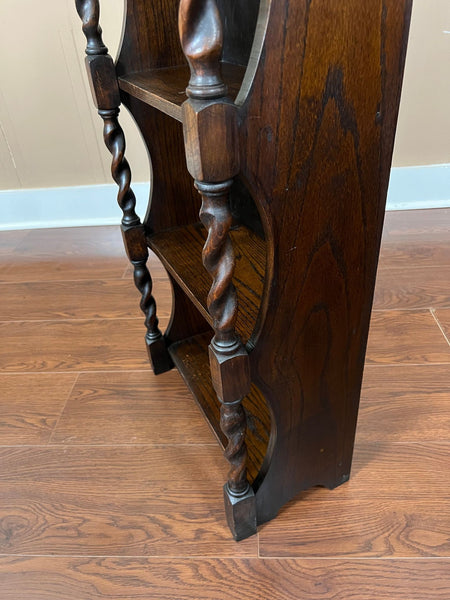 PETITE Antique English Bookcase Bookshelf Barley Twist Tiger Oak Display c1920