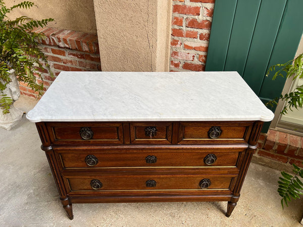 Antique French Mahogany Commode White MARBLE Louis XVI Mahogany Chest of Drawers