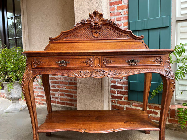 Antique French Dessert Server Sideboard Buffet Louis XV Carved Tiger Oak c1890