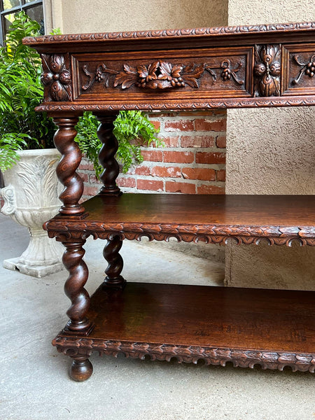 Antique French Carved Oak Server Sideboard Barley Twist Renaissance Bookshelf