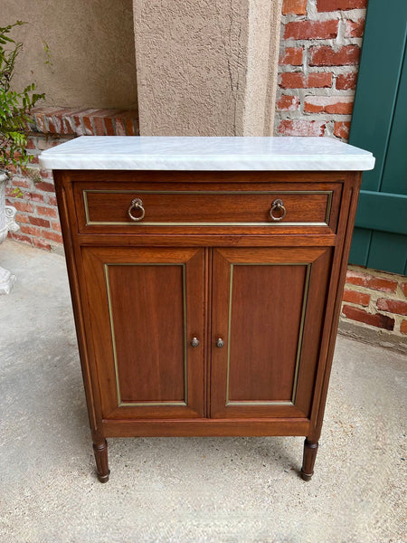 Antique French Mahogany Small Cabinet Side Table White MARBLE Louis XVI Mahogany