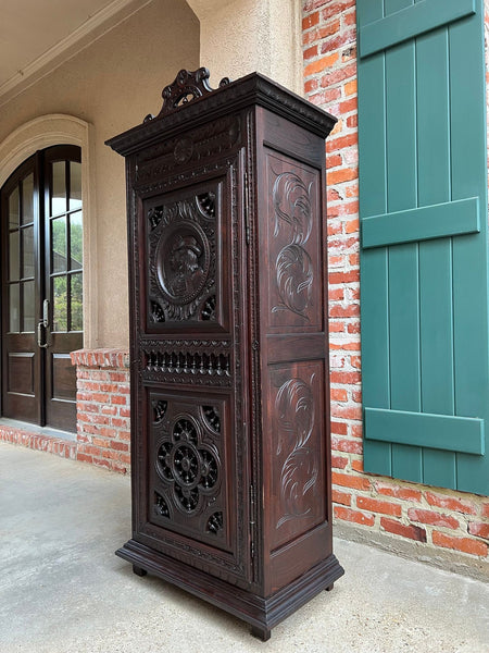Antique French Breton Cabinet Armoire Carved Crown Brittany Wardrobe c1890