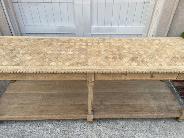 Antique French Drapers Table Bleached Oak Large Kitchen Island Console c1890