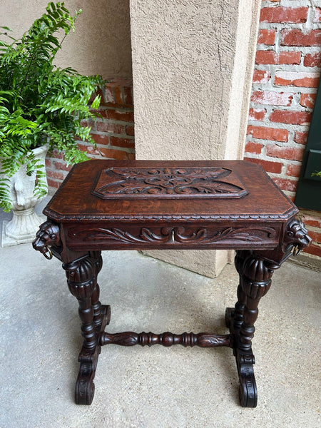 Antique French Console Side Table Renaissance PETITE Gothic Carved Oak c1880