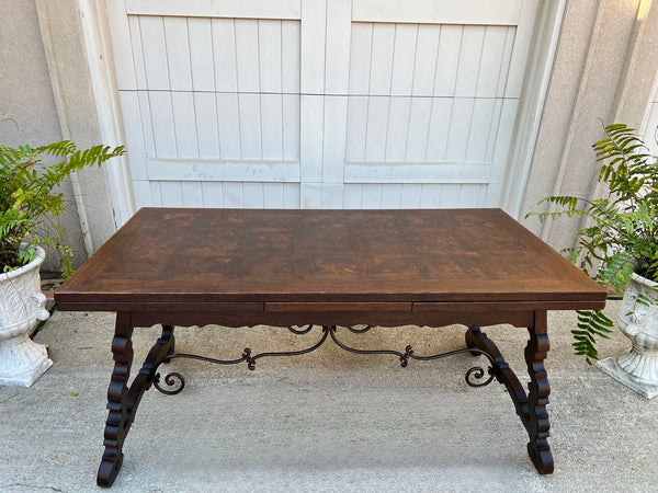 Antique French Oak Dining Table Spanish Catalan Trestle 9 FT. Draw Leaf c1910