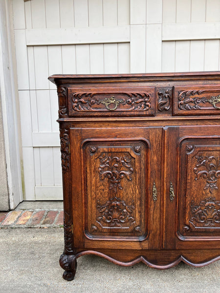 Antique French Louis XV Buffet Sideboard Cabinet Carved Oak Server c1920
