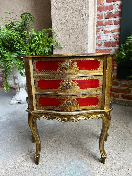 Vintage Italian Gold Gilt Wood Chest End Table Florentine RED Hollywood Regency Tole