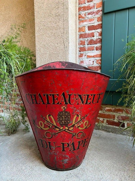 Antique French Vineyard Grape Hod Wine Bucket Winery RED Urn Fireside Box c1890