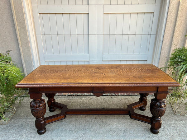 Antique English Oak Refectory Console Hall Table Carved Jacobean or Tudor c1890