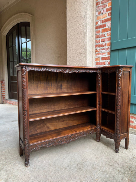 Antique French Corner Bookcase Carved Oak Louis XV Revival Open Shelves c1920 b