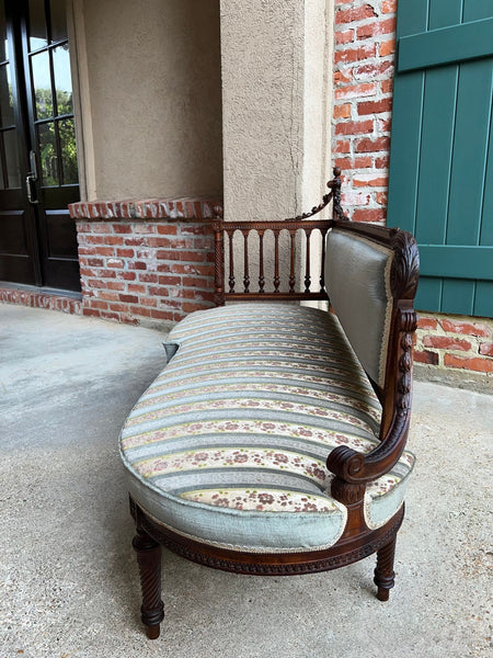 Antique English Chaise Lounge Bench Victorian Hall Seat Carved Walnut c1880