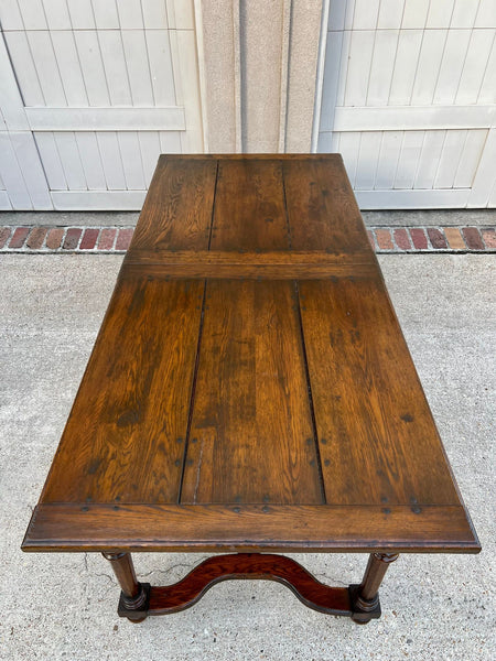 Antique English Oak Refectory Dining Table Jacobean Double Leaf 10 ft. c1930
