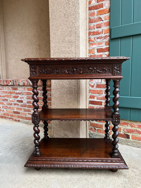 Antique English Server Console Table Jacobean Carved Oak Barley Twist c1900