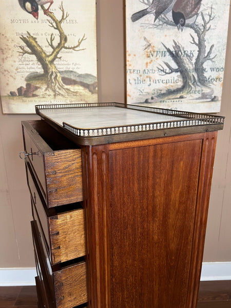 Antique French Chest of Drawers Semainier Louis XVI White Marble Mahogany c1900