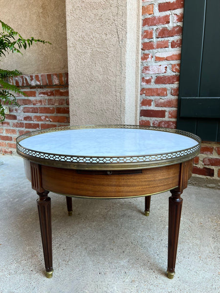 Antique French Round Bouillotte Side Table White Marble Louis XVI Style Gueridon